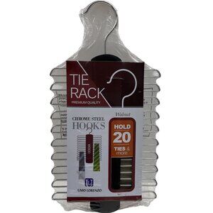 Tie Rack - Hanging Walnut Color Wood / Silver - Holds 20 Ties - NWT